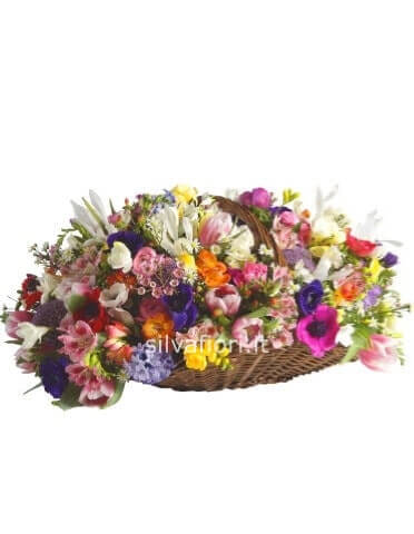 Cesto con fiori primaverili. Cesto con fiori primaverili.